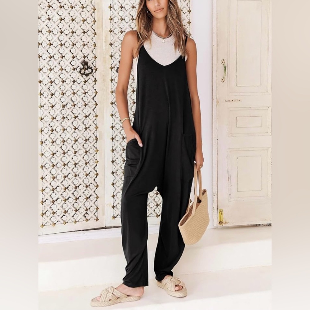 Women’s Black Relaxed Jumpsuit with Pockets
